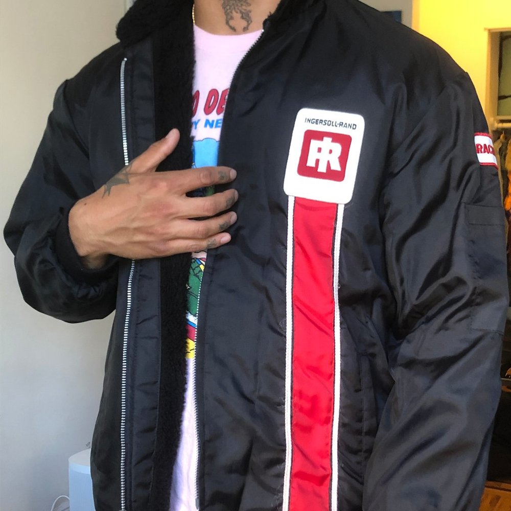 Vintage Bomber Racing Jacket Shearling Lined